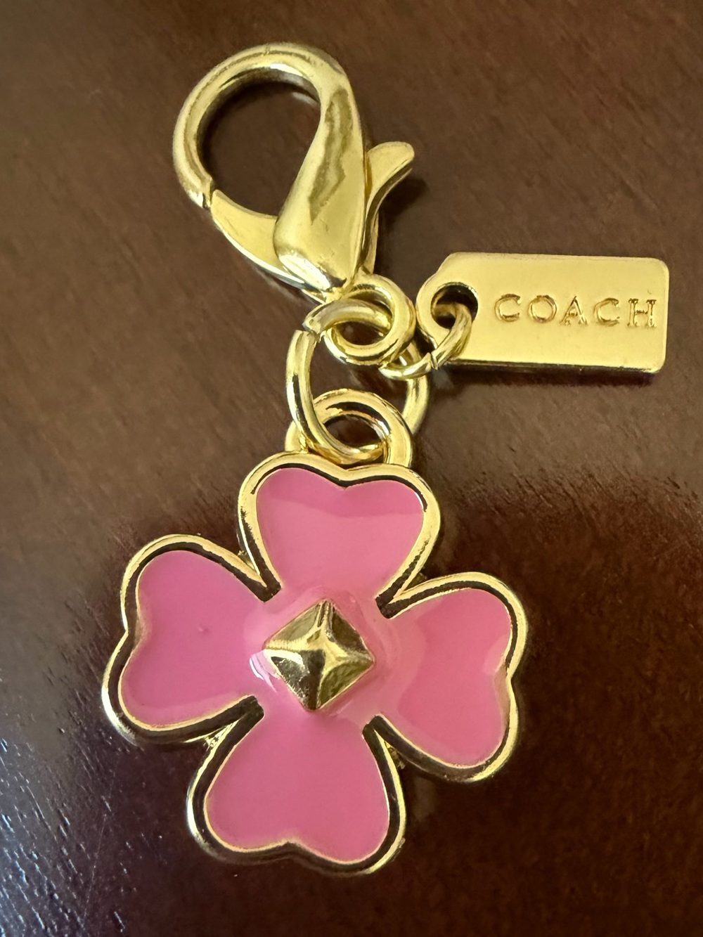 Coach Pink Enamel Flower Charm Key & Card Holder Accent